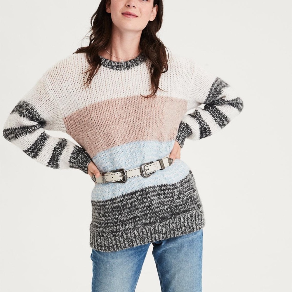American Eagle Color Block Striped Knit Sweater